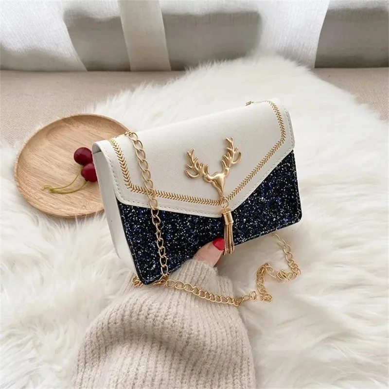 New Women Shoulder Bag Deer Head Decoration Messenger Bags PU Leather Underarm Luxury Designer Chain Lady Small Square Handbag