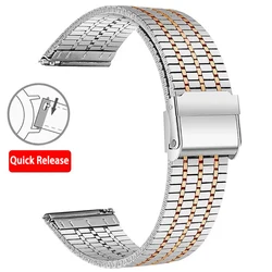 Stainless Steel Metal Strap - Premium Bracelet for Smartwatches (20/22mm) (Silver Rose Gold)