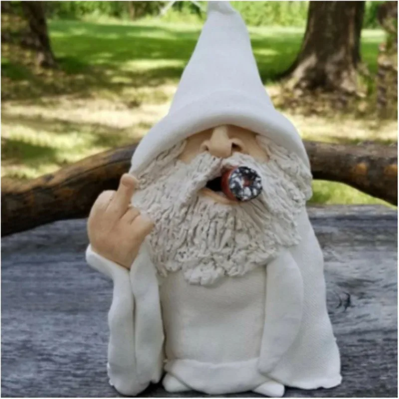Naughty Smoking Bearded Dwarf Garden Sculpture Ornament Gnome Statue Indoor Outdoor Figurine