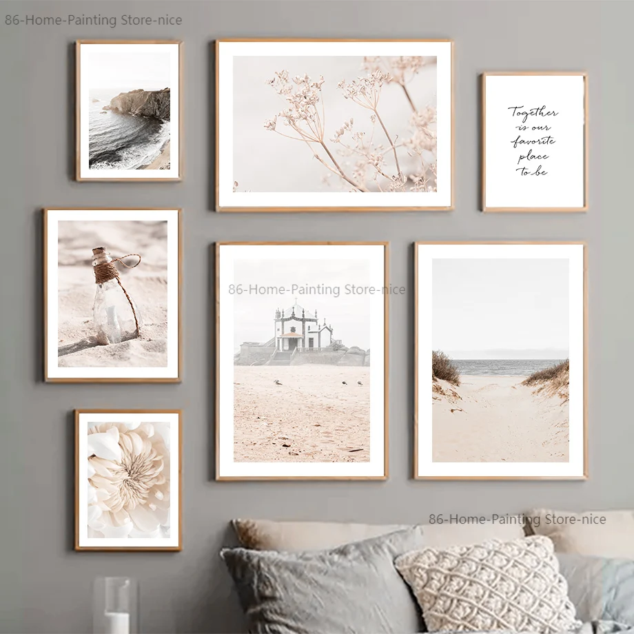 Immagini A Parete Beach Sand Flower Seagull Boat Building Wall Art Canvas Painting Nordic For Living Room Decor Poster E Stampe