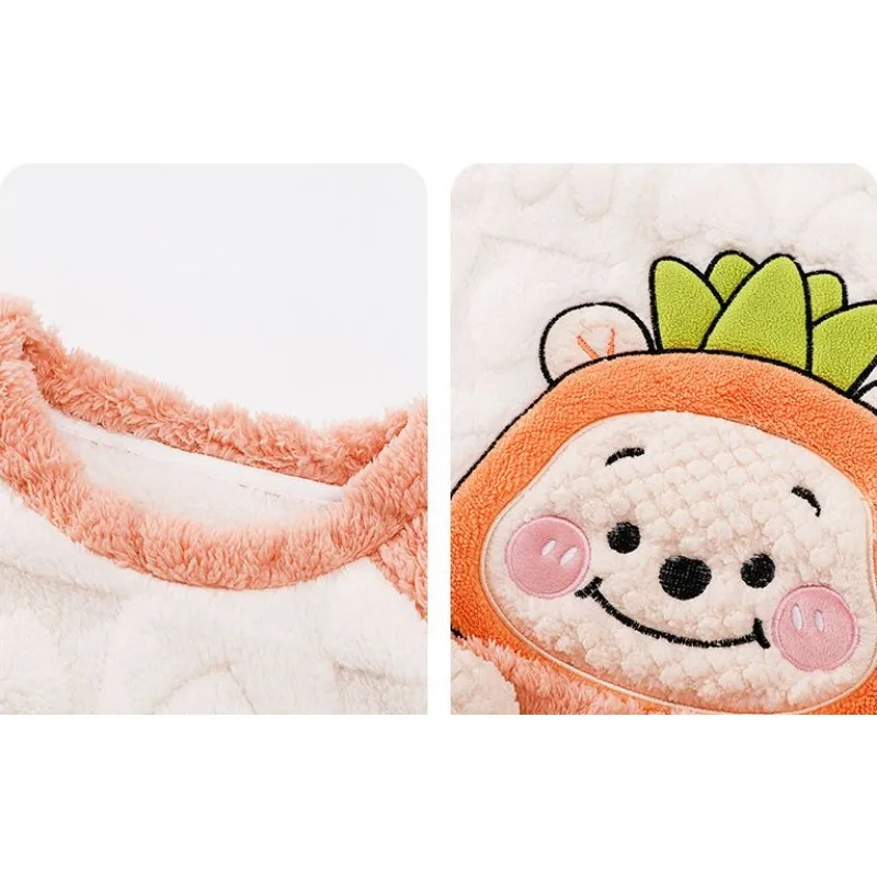 2024 New Women Coral Velvet Pajamas Female Winter Plus Velvet Pad Flannel Household Clothes Cartoon Warm Pullover Suit Sleepwear