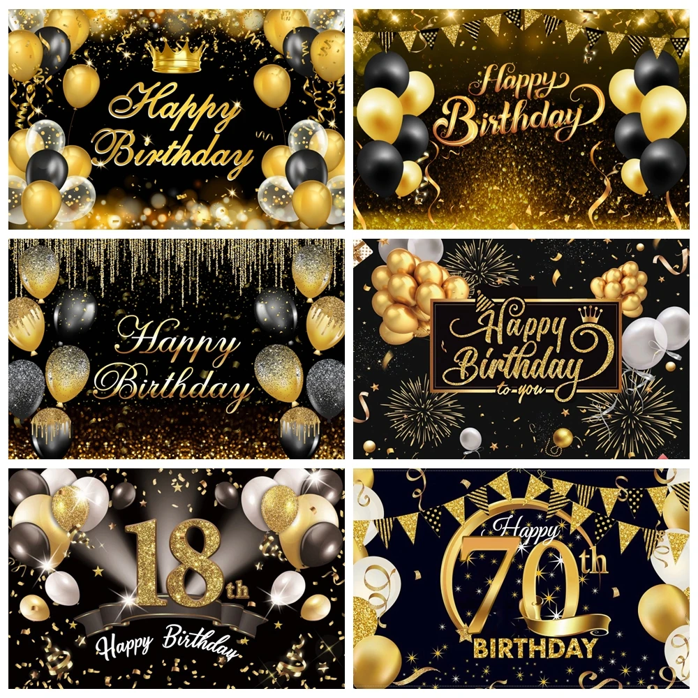 Photo Backdrop Happy Birthday For Women Men Boys Girls Gold Glitter Balloons Beer Wine Pink High Heels