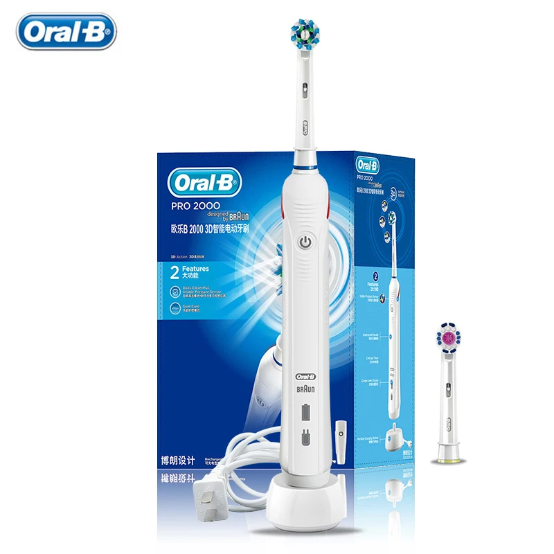 Cepillos de dientes eléctricos Oral B Pro2000, rotación sónica 3D, blanqueamiento dental, 2 modos, sensor de presión visible, recargable, resistente al agua