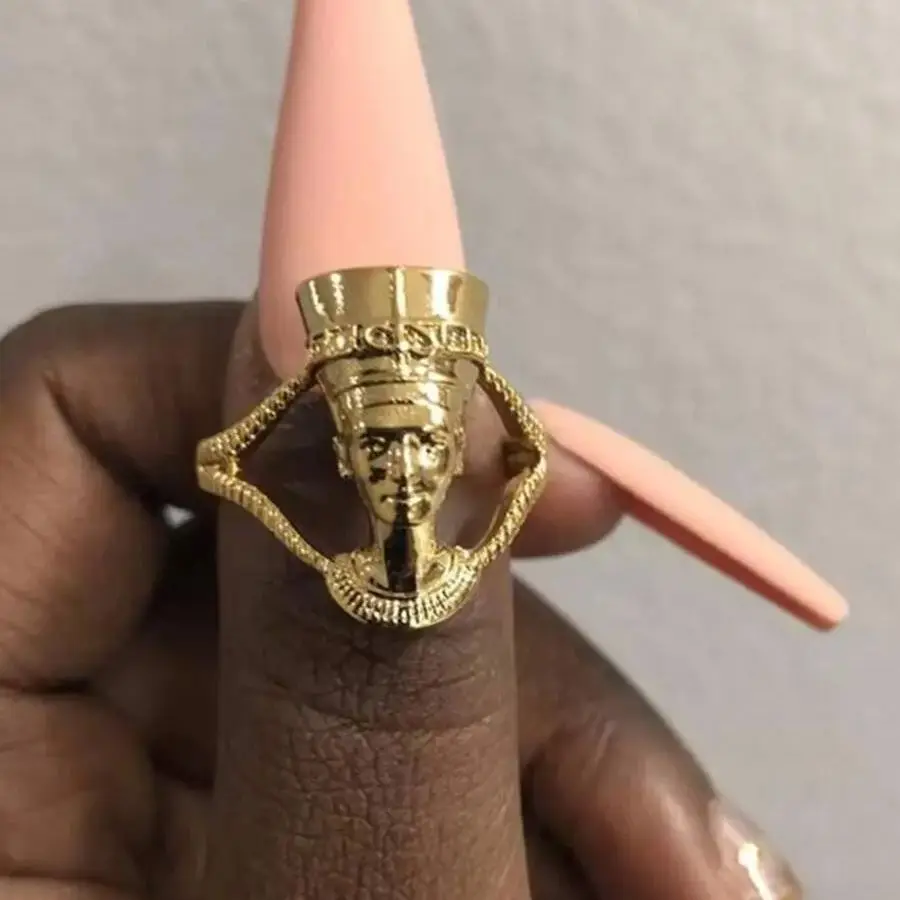 Vintage Egyptian Queen Goddess Ring Gold Plated Stainless Steel