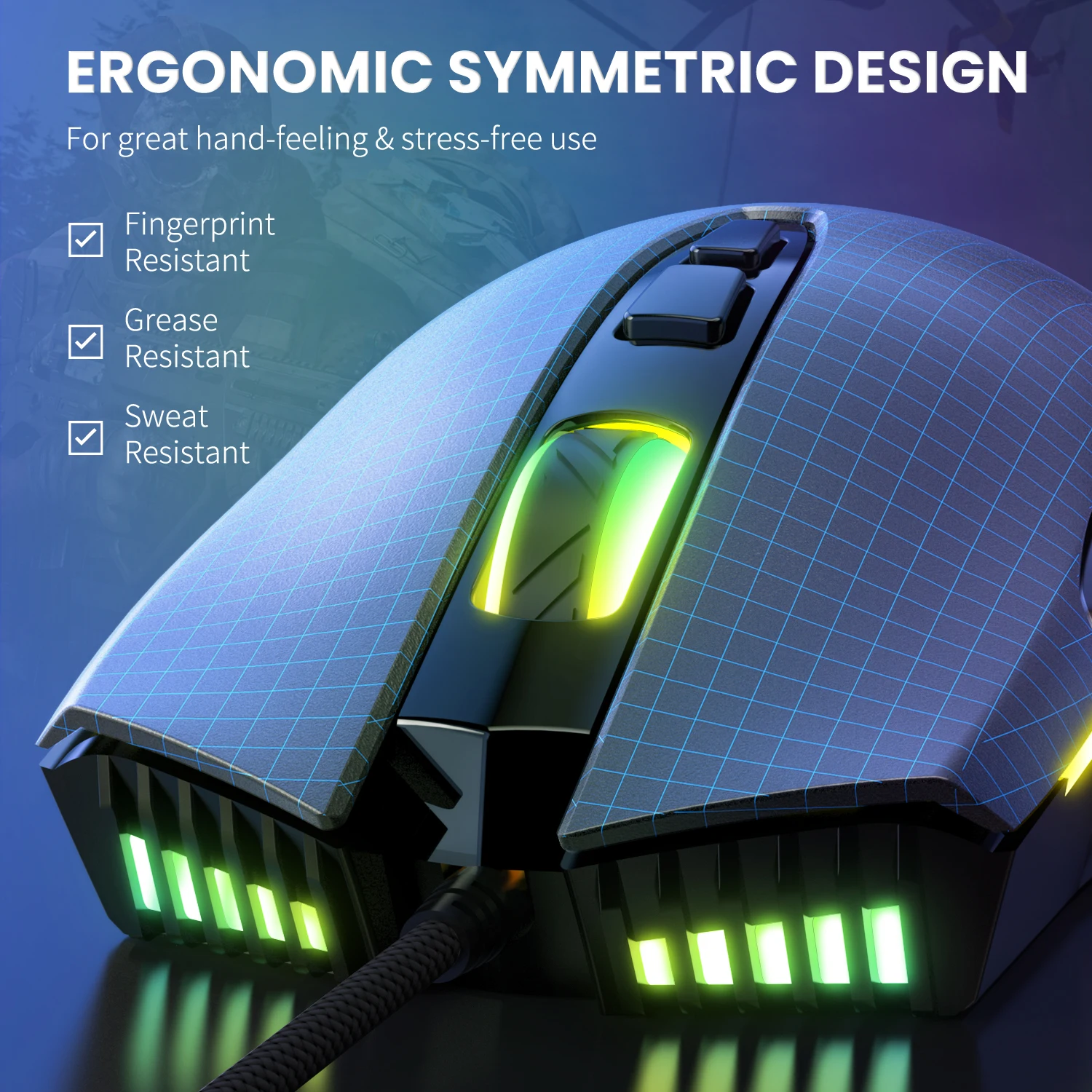 ONIKUMA Wired Gaming Mouse with RGB Light Adjustable 6400 DPI 7 Programmable Buttons Ergonomic Design Mice for PC Compute