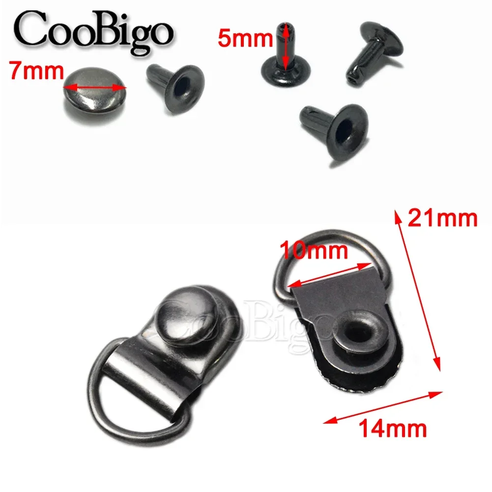 D Ring Rivet Hangers 3/8" D-Rings With Studs 50Sets For Shoes Boots Picture Frame Leather Hand Bag Strap DIY Craft Accessories
