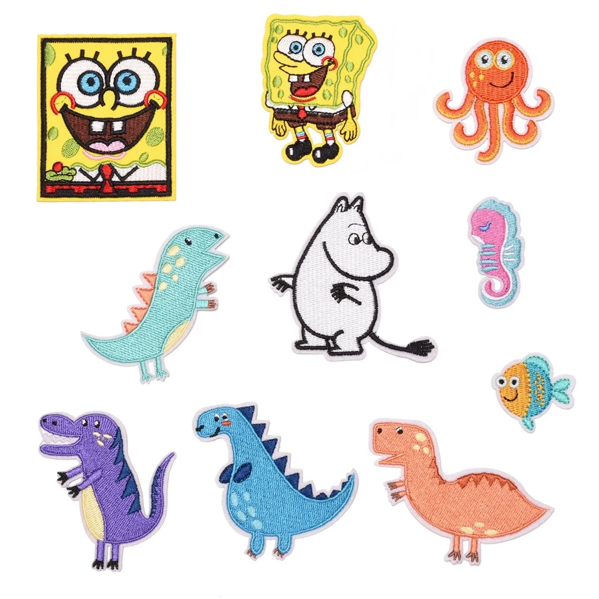 

Cartoon Cute Sponge Baby Dinosaur Embroidery Patches Iron On Octopus Ocean Animal Hippocampus Sew child clothes Applique Badges