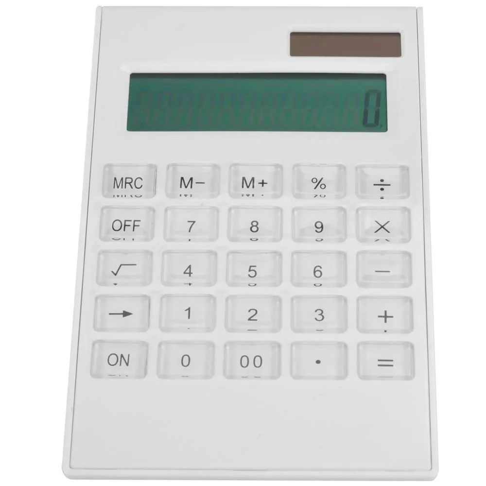 휴대용 12자리 계산기 듀얼 전원 크리스탈 버튼 태양열 계산기 슬림 디자인 화이트 데스크탑 계산기 선물