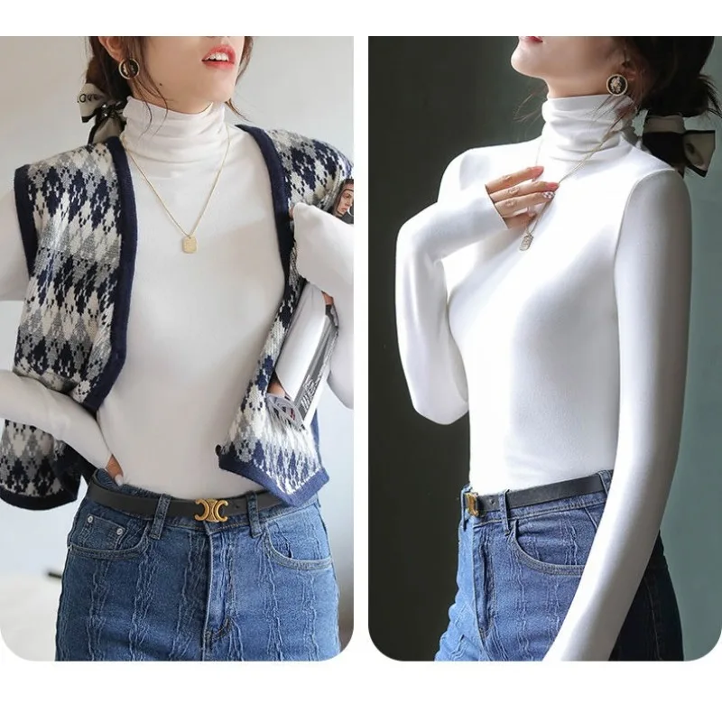 المرأة الخريف الياقة المدورة البلوز سترة أنيقة موضة طويلة الأكمام قاع الأعلى سليم صالح التدفئة تريكو غير رسمي