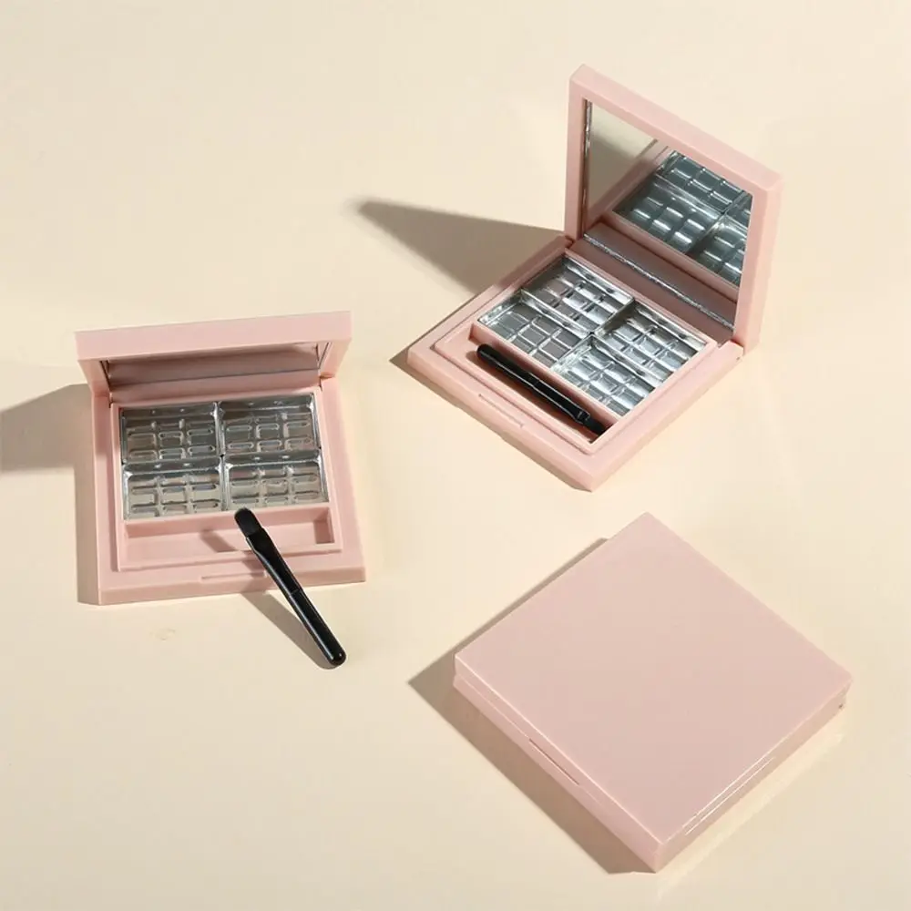 

4 Grids Cosmetic Containers Plastic 6 Grids Multifunctional Palette Case Pink with Mirror Powder Makeup Palette Case