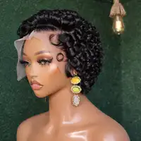 Perruques courtes bouclées style pixie bob 13x4 avec dentelle frontale, en cheveux humains brésiliens Remy, pour femmes, perruque en dentelle de 6 pouces 3