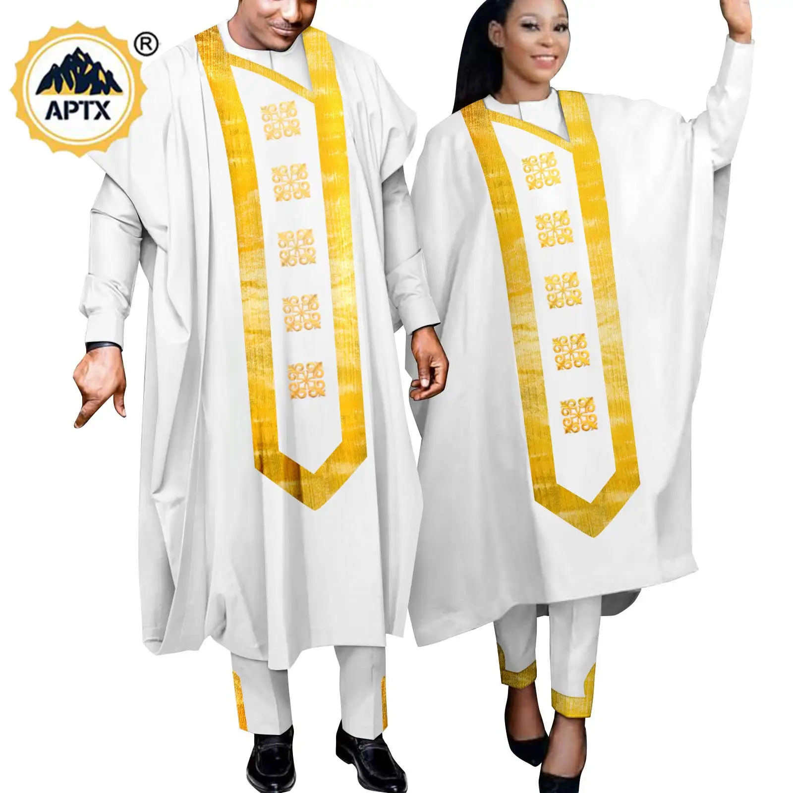 Bazin Riche Stylish Matching African Attire Couples Top Shirt and Pants Robe Sets Dashiki African Traditional Clothing Y23C099