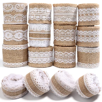 2yards/roll Natural ﻿Lace Linen Jute Ribbons Wedding Decor DIY Handcraft Gift Rutual Flower Bouquet Pack Party Decor 1