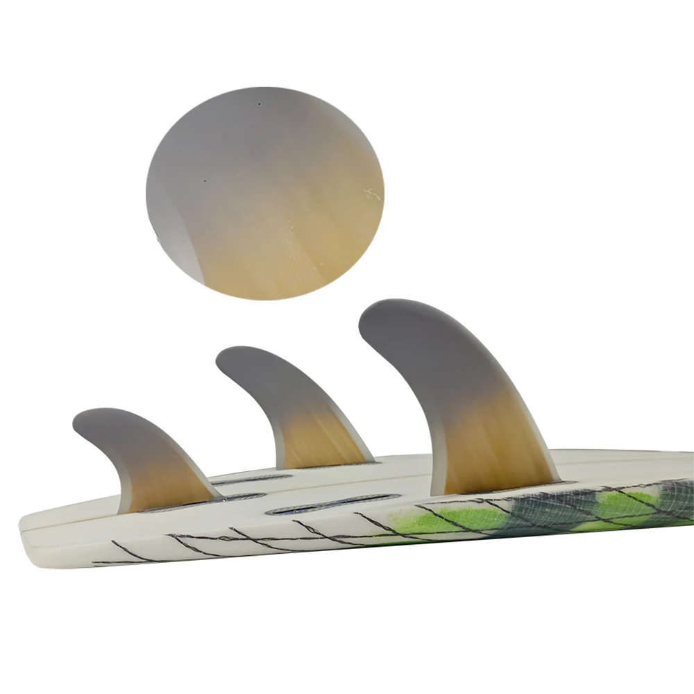 Bamboo UPSURF FCS Ⅱ Surfboard Fins Twin Fins+Trailer Fin Tri Short Board Fins Fibreglass Quilhas Funboard Gray Surf Fin For Fish
