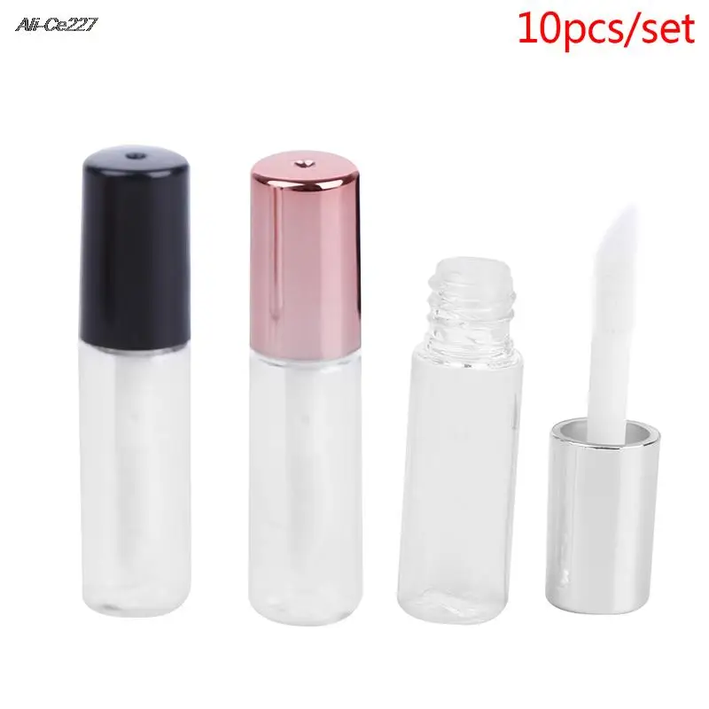 1.2ML 10pcs Rose Gold Empty Lip Gloss Tube DIY Plastic Elegant Liquid Lipstick Container Round mini lipgloss sample bottle Black mini cosmetic bottle