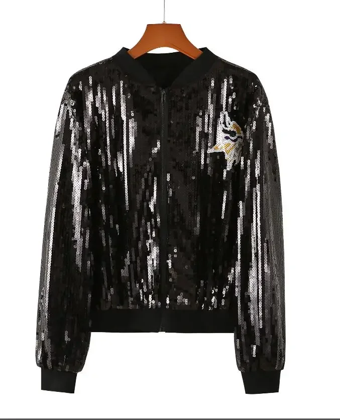 Blue Lions Womens Sequin Jacket Casual Long Sleeve Front Zip Party