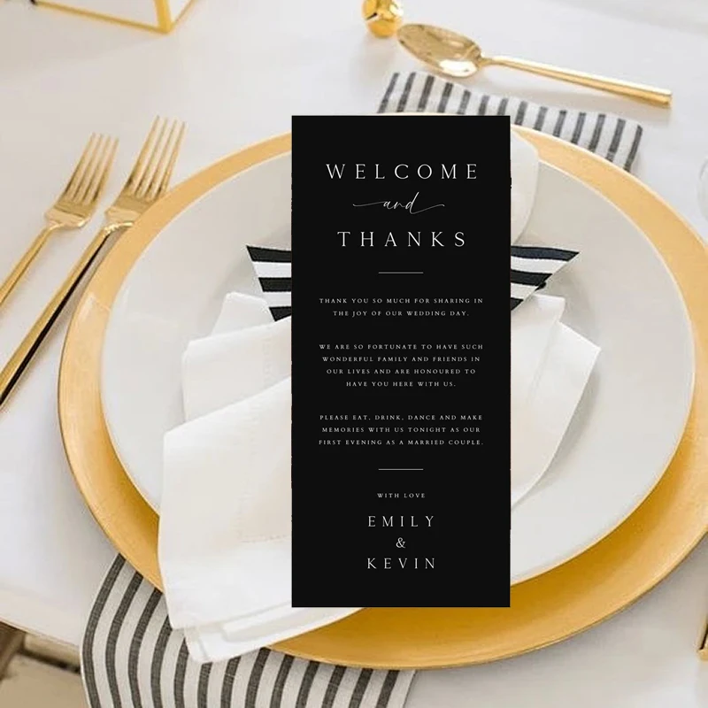 Personalized Thank You Seating Cards, Wedding Table Setting Thank You Cards, Black Black Card with Name Greeting Cards
