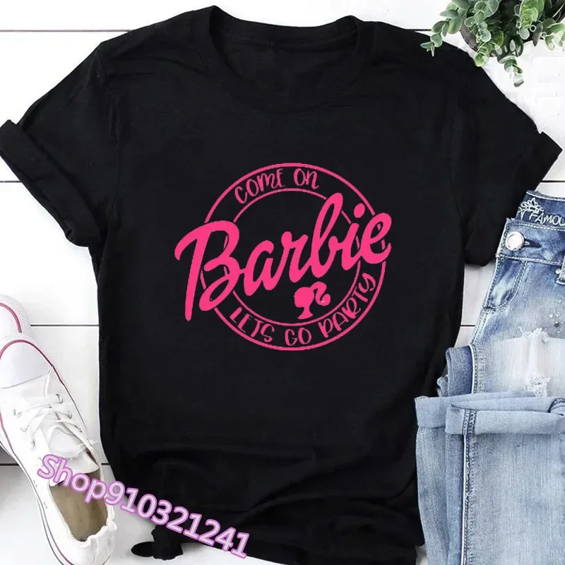 Ladies Short Sleeve Summer Tshirt Fashion Women Graphic T Top Shirt Barbie Print T-shirts Cartoon Female Tee T-Shirt 2024 2