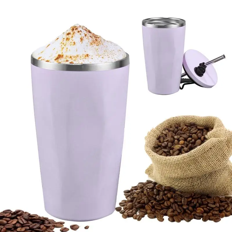 

600ml Stainless Steel Vacuum Insulated Tumbler Set Double Wall Travel Mug Coffee Cup With Metal Straws Splash-Proof Lids