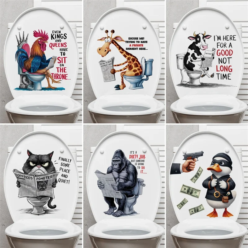 Funny Animals Reading Newspapers Toilet Stickers Giraffe Cow Cat Duck Pattern Waterproof Bathroom Decal Creative Home Decoration Funny Animals Reading Newspapers Toilet Stickers Giraffe Cow Cat Duck Pattern Waterproof Bathroom Decal Creative Home Decoration