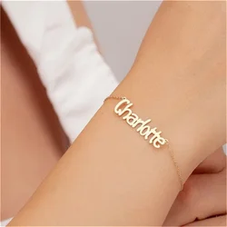 Custom Personalized Name Bracelet for Women Stainless Steel Nameplate Charm Bracelet Gold Jewelry Birthday Gifts Brazalete Mujer