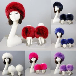 Autumn Winter Fashion Warmth Hats Cuffs Set Fox Fur Sleeves Beanie Suit Imitation Fox Fur Hat Women
