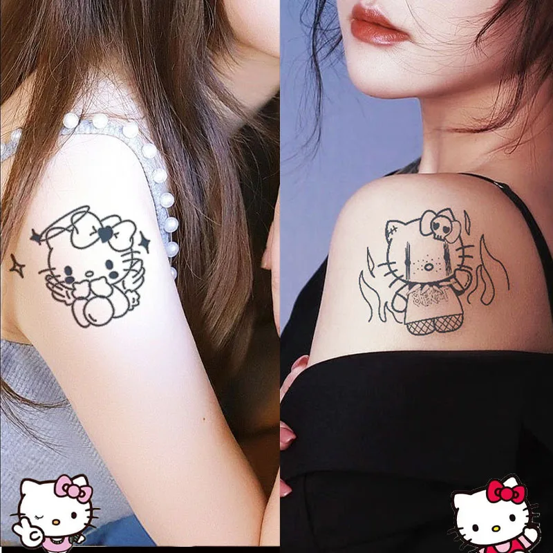 

2Pcs Kawaii Hello Kitty Tattoo Stickers Devil Angel Kitty Tattoo Sticker Sanrio My Melody Women Long Lasting Temporary Tattoo