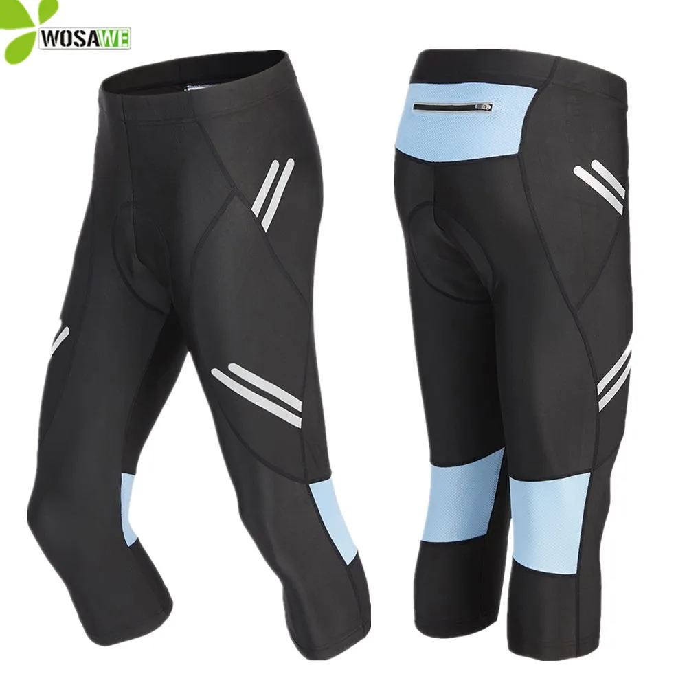 WOSAWE Men's Cropped Cycling Pants Gel Padded Calf Length Long Bicycle