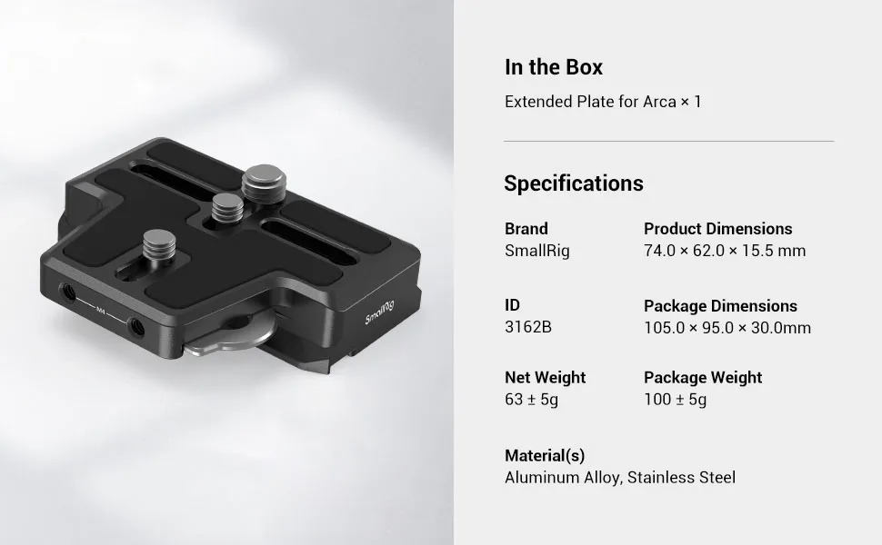 Extended Arca-Type Quick Release Plate, for DJI RS 2/RSC 2/ RS 3 / RS 3 Pro / RS
