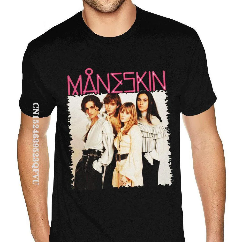 

Черные футболки с рисунком Maneskin для мужчин и женщин, недорогие футболки в английском стиле на заказ, мужские черные футболки из чистого хлопка в готическом стиле
