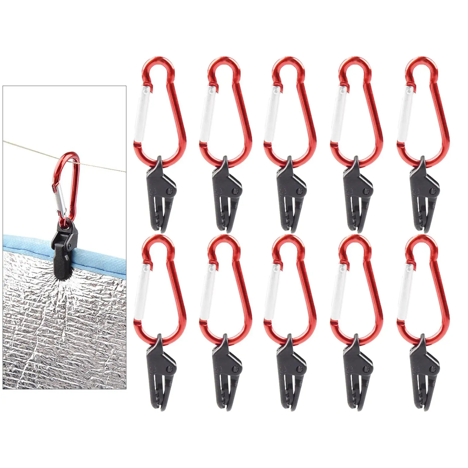 10 Pieces Heavy Duty Tent Tarp Clips Clamps D Ring Camping Canopy Carabiner