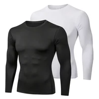 2 Pack Men's Compression Shirts Gym Long Sleeve Running Workout Tops Base Layer Quick Dry Sports Athletic Workout T-Shirt 1