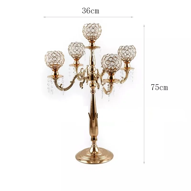 

2022 Hot European Elegant New Tall 5 arms Wedding Gold Crystal Candelabra for Wedding Decoration Centerpiece