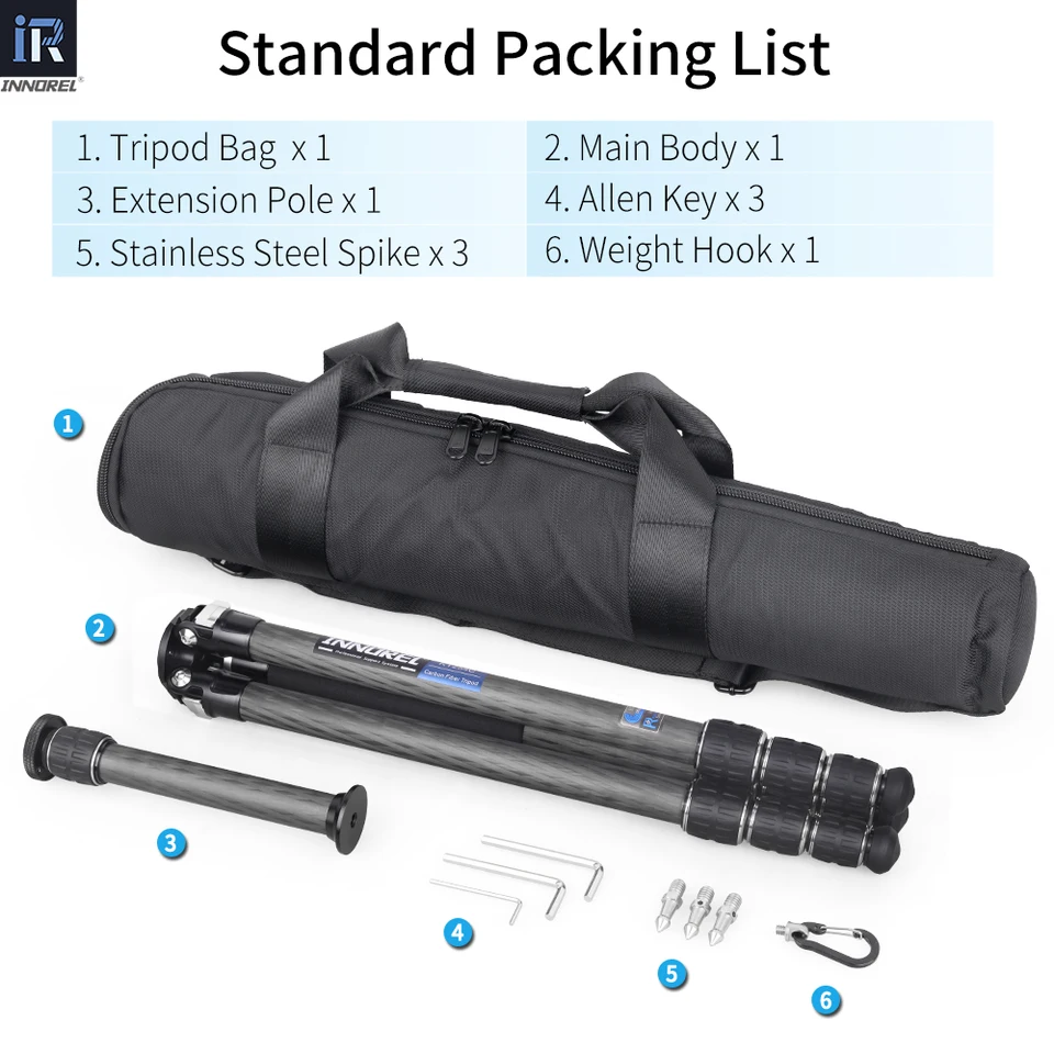 Carbon Fiber Tripod-INNOREL RT85C Without Ballhead Super Professional Tripod Monopod Heavy Duty Stand Support For Digital DSLR Camera Black - View #12