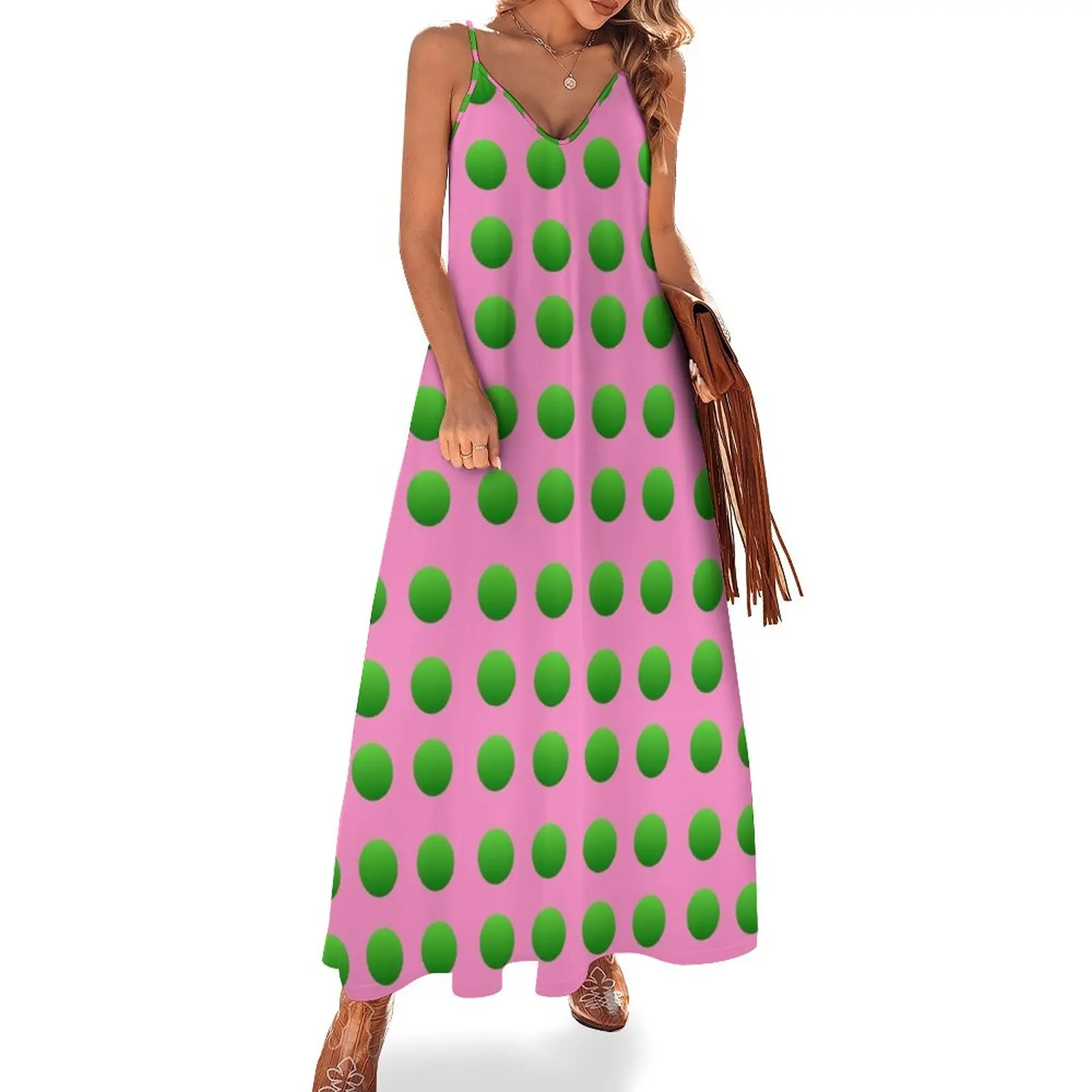 

Polkadots Pink & Green Mask, Fashions & Products Sleeveless Dress women clothing 2023 new arrivals Female dress