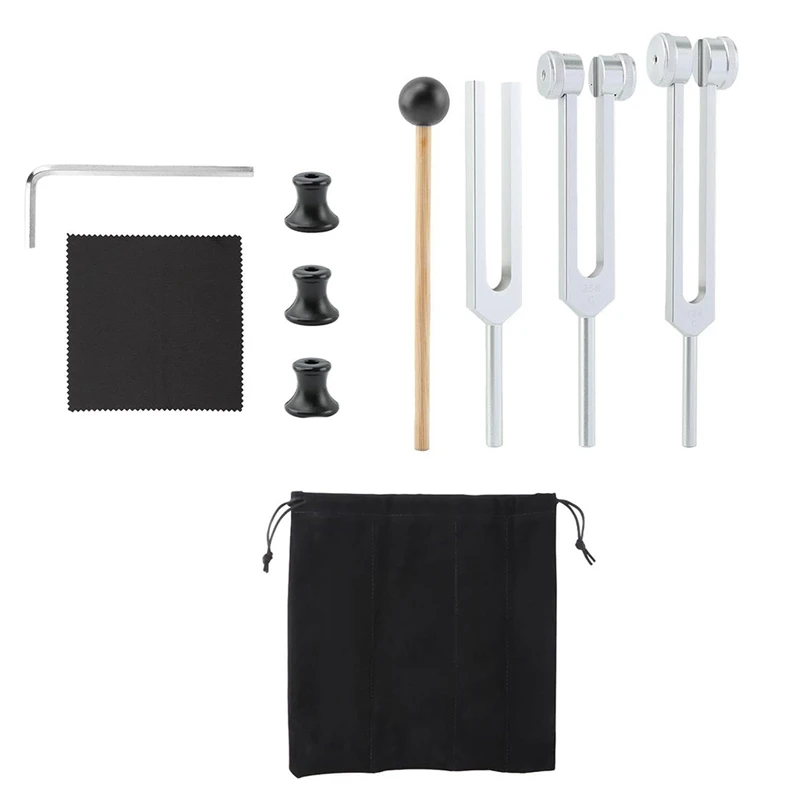 A51Q-Tuning Forks For Healing Set (128Hz, 256Hz, 512Hz),Tuning Fork With Reflex Hammer,For Yoga, Sound Therapy