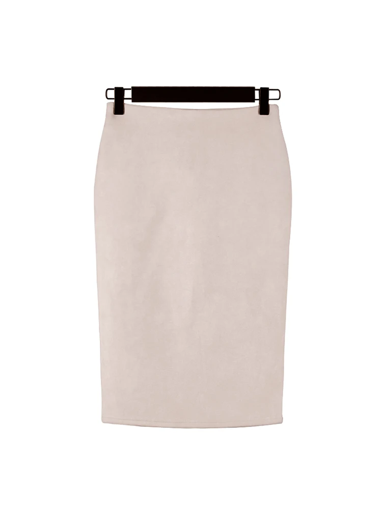 חצאיות נשים סוודה בצבע אחיד חצאית עטלף נשית סתיו חורף מותן גבוהה בודיקון וינטאג' סוודה מחולקת עבה ומתיחה