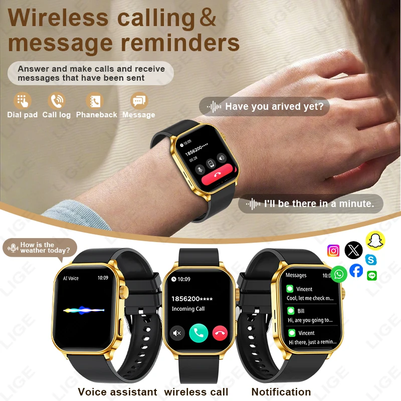 LIGE Voice Calling Smart Watch Men Women 2.01 Inch Ultra Blood Pressure Health Monitor 100+ Sports Fitness Bluetooth Smartwatch