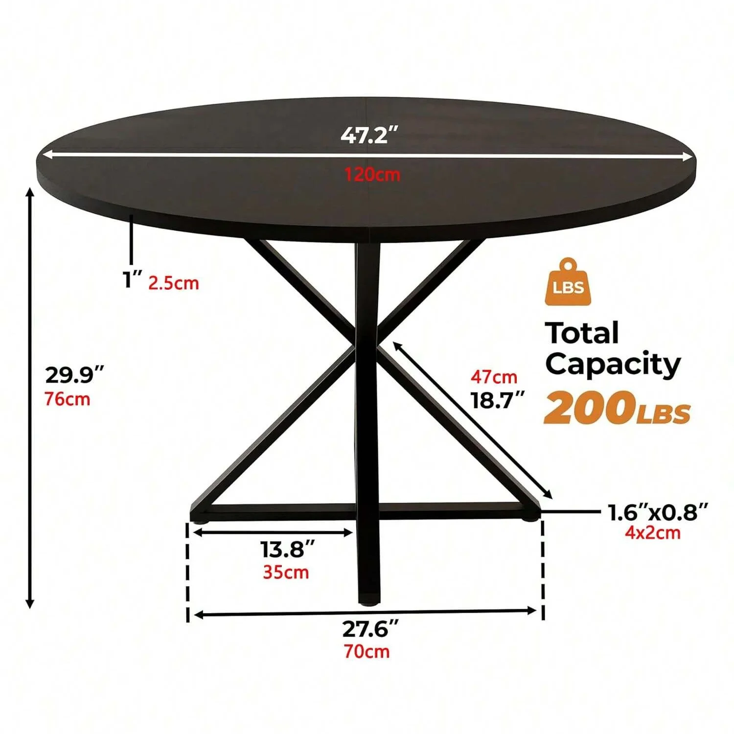 120 cm runder Esstisch für 4–6 Personen, Küchentisch aus Holz mit Sockel, Metallsockel, runder Bauernhaus-Esstisch für kleine Räume – Detail 7