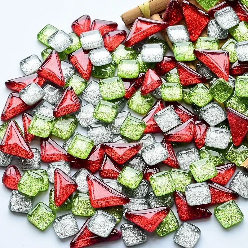 thumbnail image 1 of Mosaicos de vidrio brillante con purpurina de 100 g/3,52 oz para manualidades, materiales para hacer mosaicos, mosaicos poligonales, formas irregulares, colores puros y mezclados, 1 of 5
