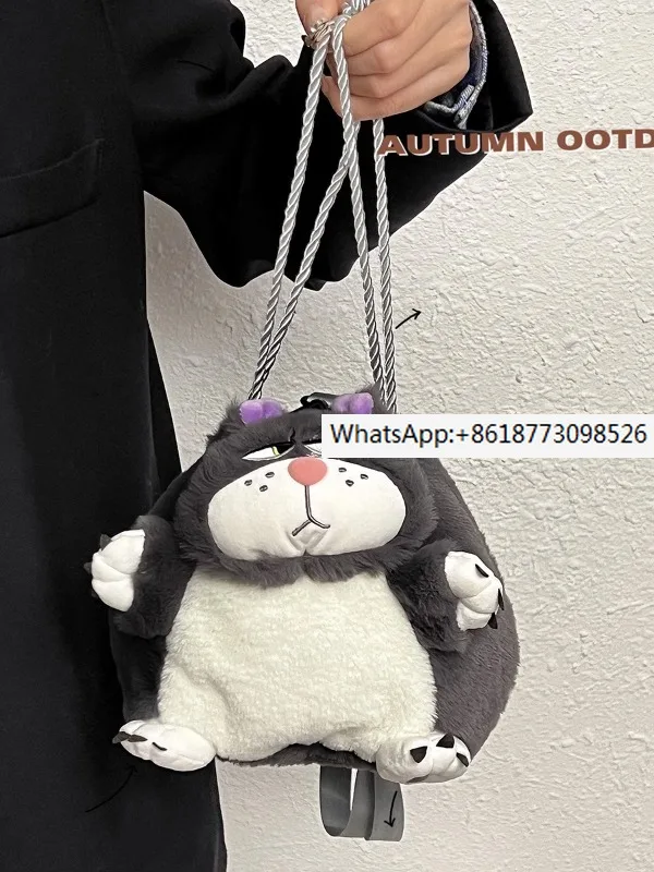 

Cartoon Lucifer Cat Bag Netizens Cute Versatile Crossbody Bag New Plush Anxiety Cat Storage Bag Mobile Case
