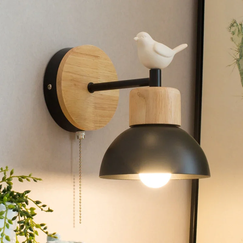 

Nordic Modern LED Wall Lamp Wood Creative Lighting Fixture Wall Light Balcony Staircase Sconce Bedroom Bedside Bird Room Decor