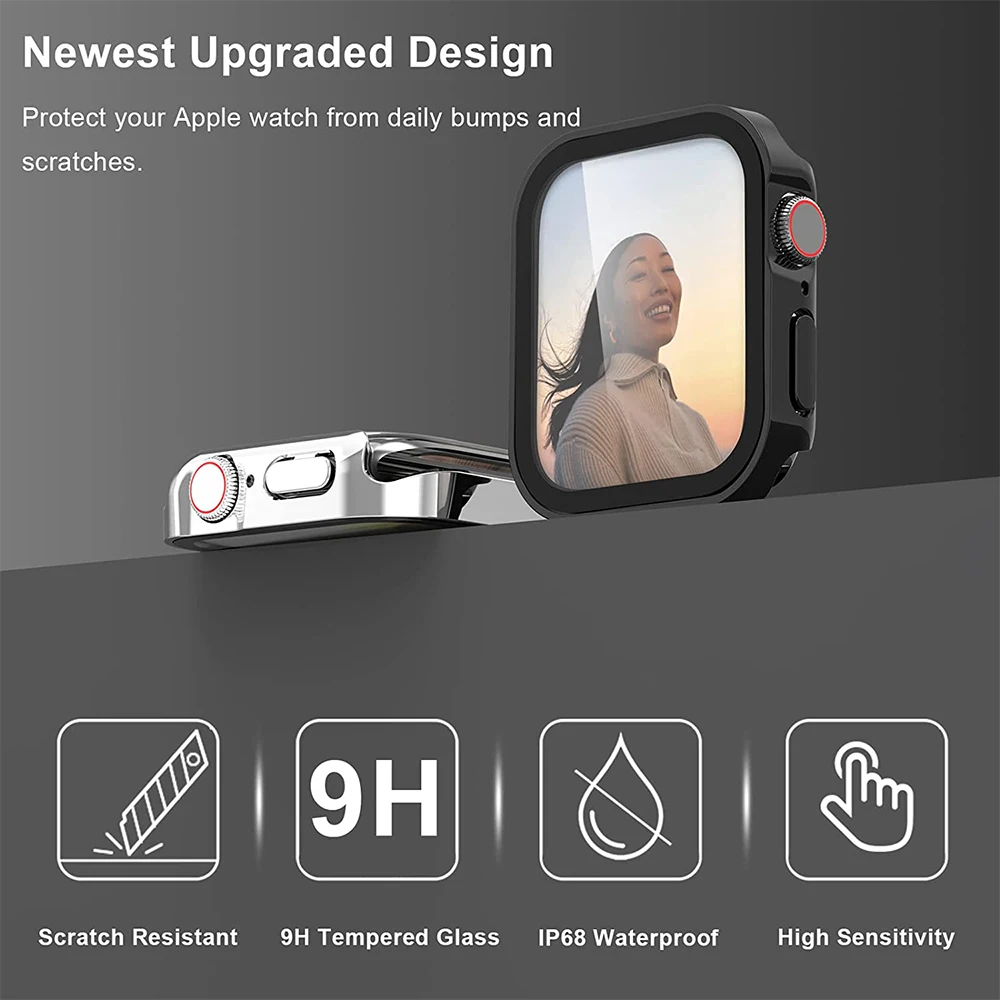 Apple Watch Screen Protector Case Waterproof Case Glass + Cover Bumper Shell For Apple Watch 7 8 9 45mm 41mm 44mm 40mm iWatch 4 5 SE 6 Accessories