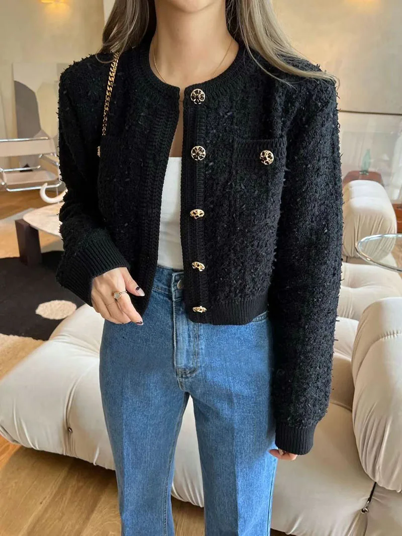Zoki Sweet Women Vintage Cardigan Sweaters American Casual Long Sleeve O Neck Tops Fall Retro Female Single Breasted Cardigan