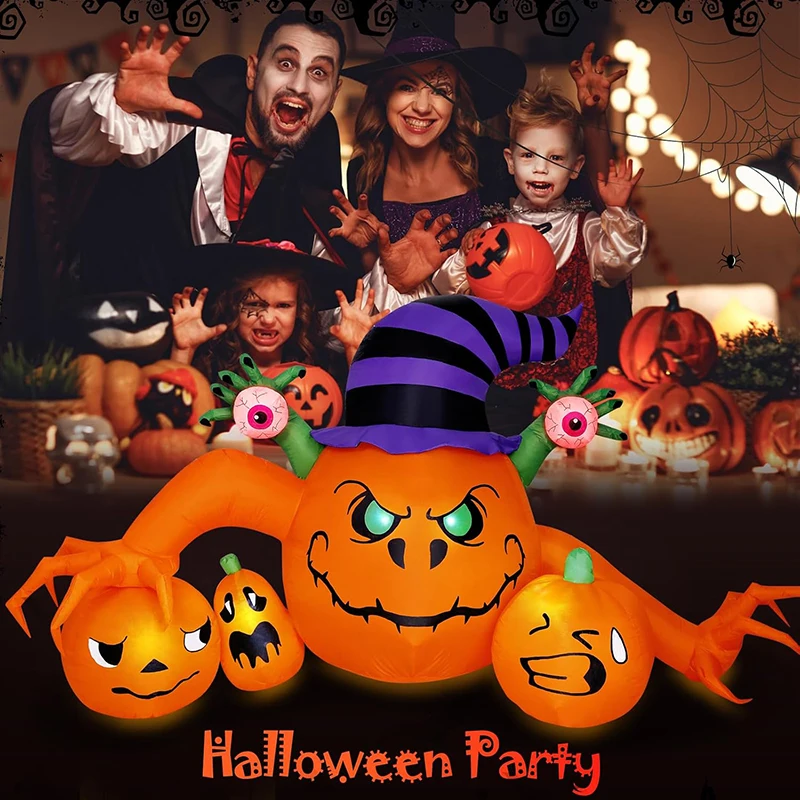 2024 New Outdoor Halloween Toys Decoration LED Lighted Inflatable Pumpkin Ghost Skeleton Skull Spider Halloween Party Proops 5