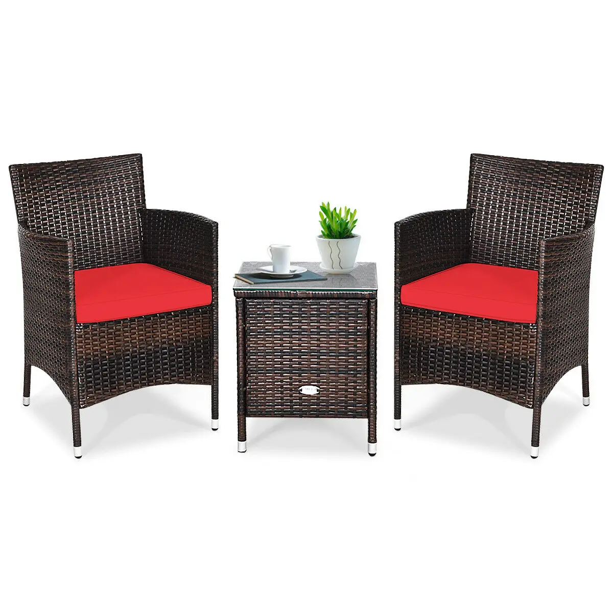 Patiojoy Outdoor 3 Pcs Pe Rattan Wicker Furniture Sets Chairs Coffee