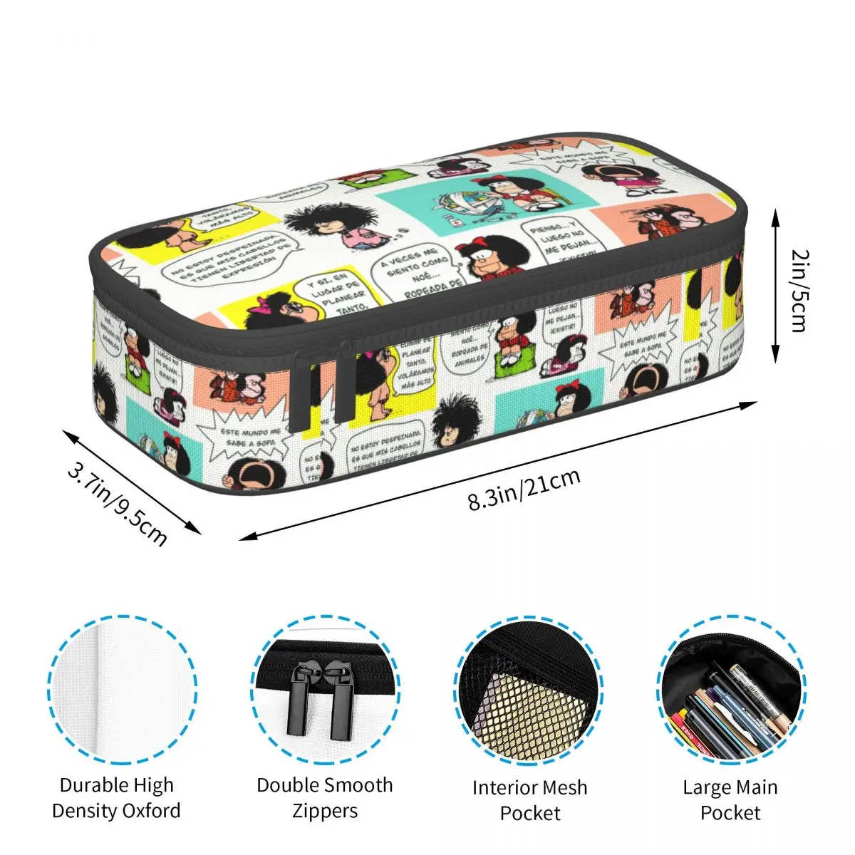 Kawaii Manga Quino Mafalda Pencil Case for Boys Gilrs Large Storage Kawaii Cartoon Pencil Pouch Stationery