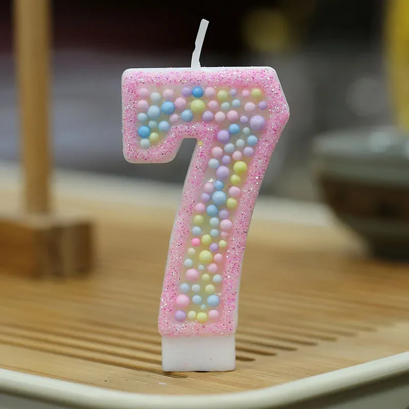 Children's Birthday Candle 1 Year Pink Pearl Number 0 1 2 3 4 5 6 7 8 9 Candles Flameless Birthday Candles for Celebratory Cakes