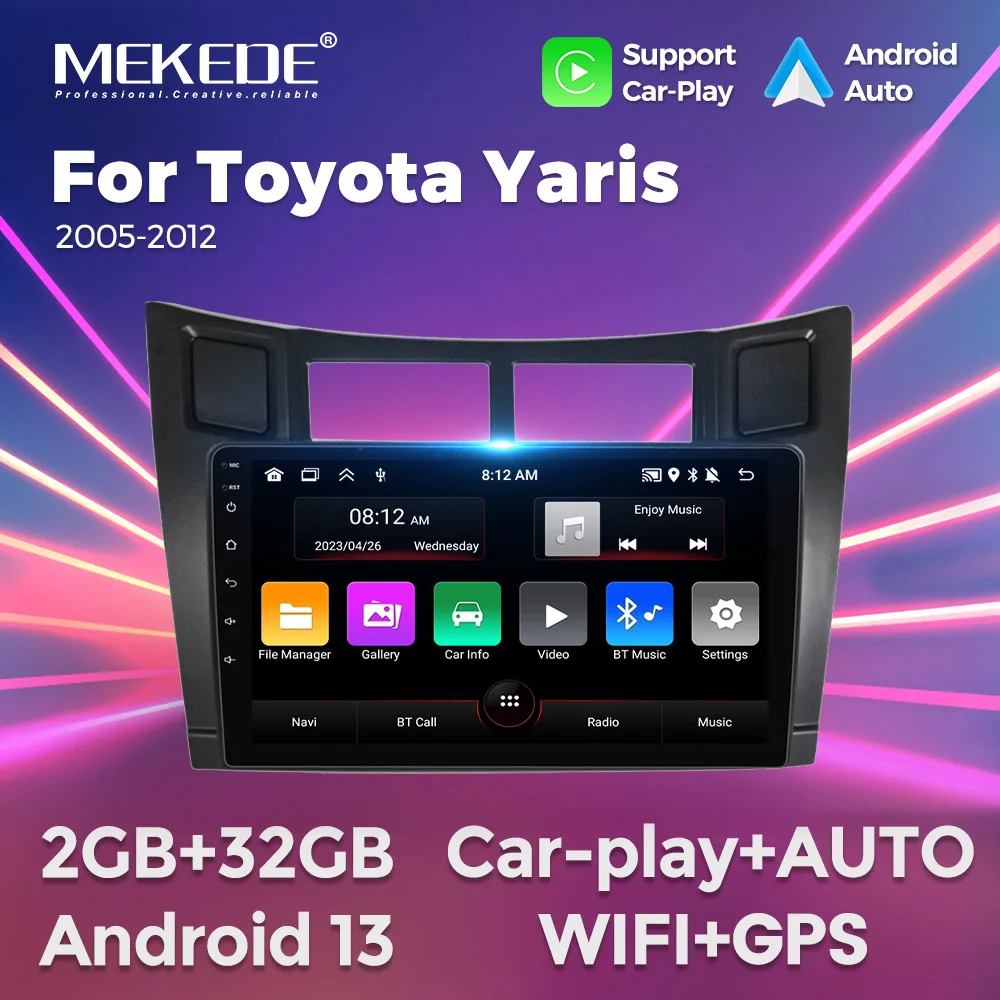 Junsun Autoradio Android 13 4Go+64Go pour Toyota Yaris XP90 (2005-2012), 9''écran Tactile