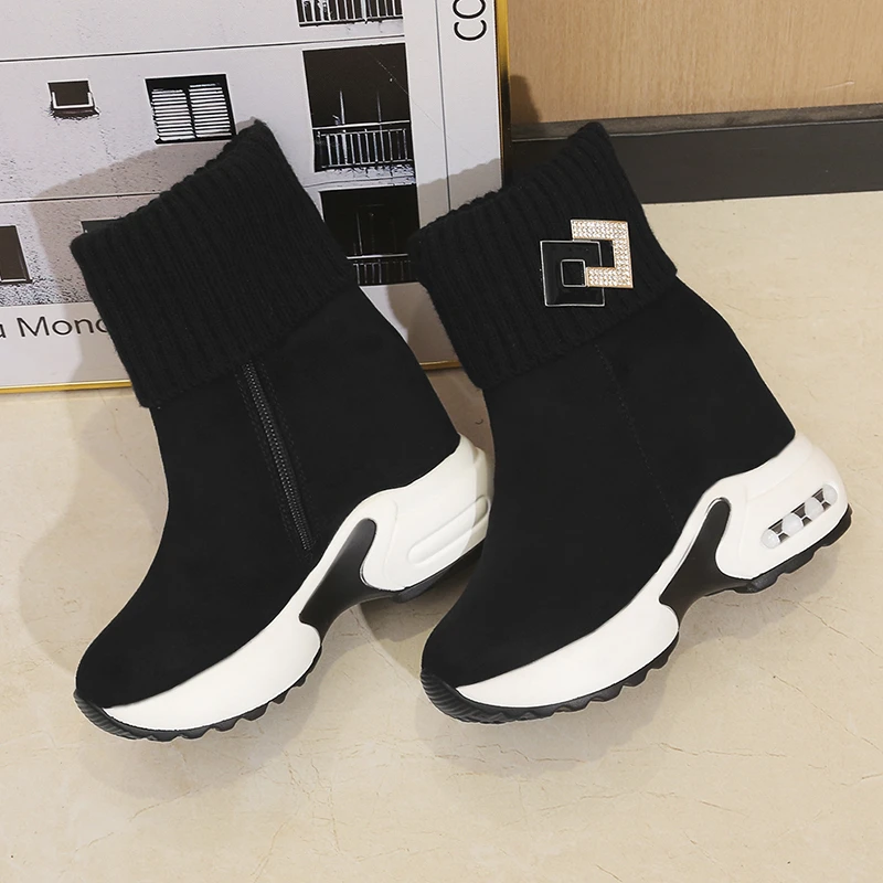 Aphixta Winter Snow Boots 5cm Height Increasing Women Shoes Short Plush Wedge Heel Ladies Shoes botas mujer invierno 2023